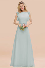 Simple Jewel Draped Sleeves Blushing Pink Bridesmaid Dress Online-Babyonlines