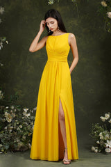Sleeveless Bridesmaid Dress Long With Slit Online-Babyonlines