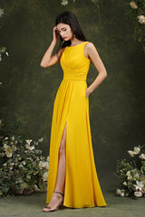 Sleeveless Bridesmaid Dress Long With Slit Online-Babyonlines
