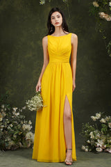 Sleeveless Bridesmaid Dress Long With Slit Online-Babyonlines