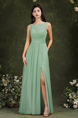 Sleeveless Bridesmaid Dress Long With Slit Online-Babyonlines