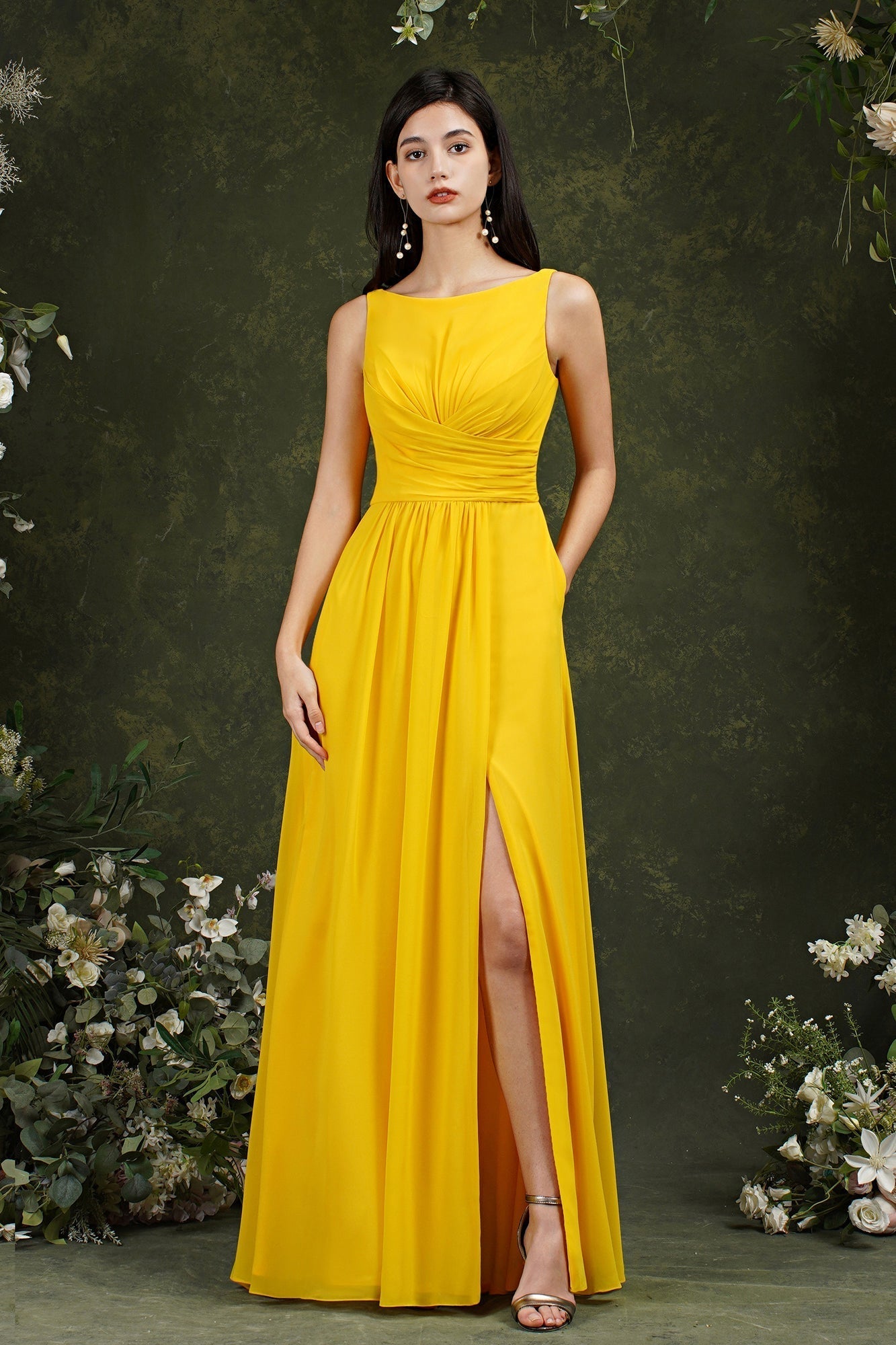 Sleeveless Bridesmaid Dress Long With Slit Online-Babyonlines