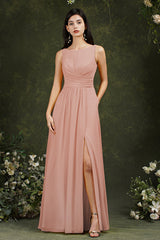 Sleeveless Bridesmaid Dress Long With Slit Online-Babyonlines