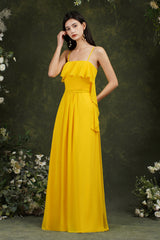 Spaghetti-Straps Bridesmaid Dress Chiffon With Pockets Ruffles-Babyonlines