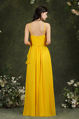 Spaghetti-Straps Bridesmaid Dress Chiffon With Pockets Ruffles-Babyonlines
