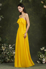 Spaghetti-Straps Bridesmaid Dress Chiffon With Pockets Ruffles-Babyonlines