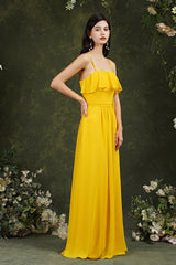 Spaghetti-Straps Bridesmaid Dress Chiffon With Pockets Ruffles-Babyonlines