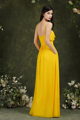 Spaghetti-Straps Bridesmaid Dress Chiffon With Pockets Ruffles-Babyonlines