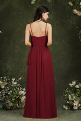 Spaghetti-Straps Bridesmaid Dress Chiffon With Pockets Ruffles-Babyonlines