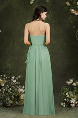 Spaghetti-Straps Bridesmaid Dress Chiffon With Pockets Ruffles-Babyonlines