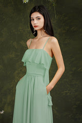 Spaghetti-Straps Bridesmaid Dress Chiffon With Pockets Ruffles-Babyonlines
