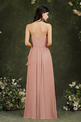 Spaghetti-Straps Bridesmaid Dress Chiffon With Pockets Ruffles-Babyonlines