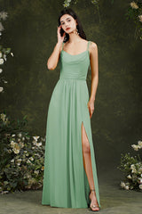 Spaghetti-Straps Bridesmaid Dress Chiffon With Slit-Babyonlines