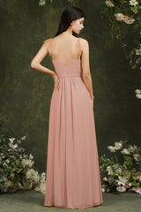 Spaghetti-Straps Bridesmaid Dress Chiffon With Slit-Babyonlines
