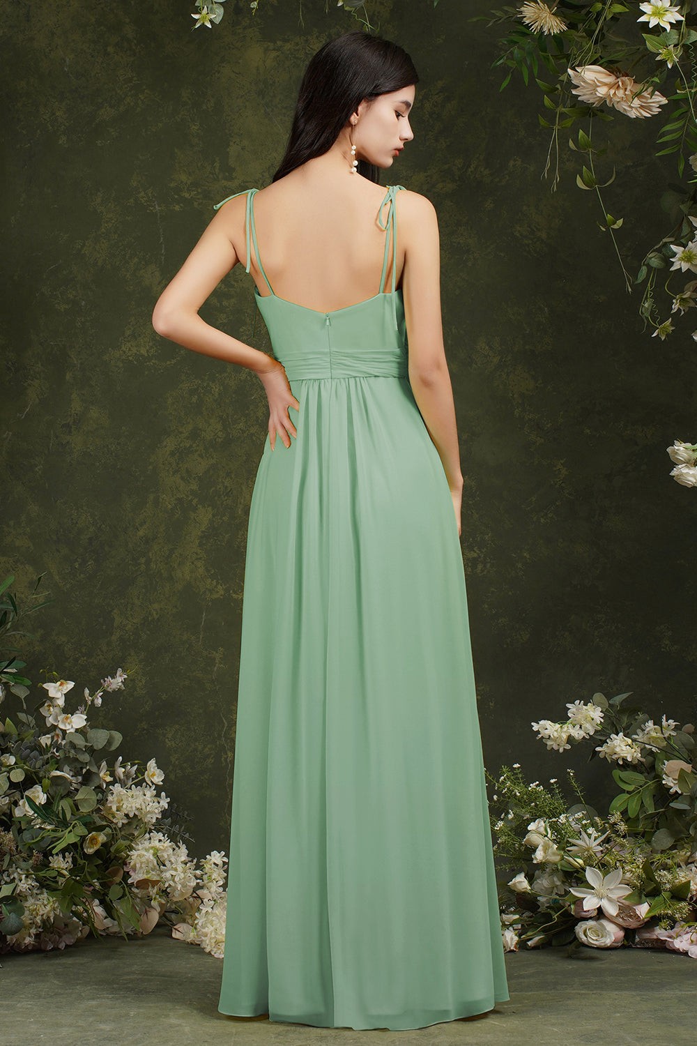 Spaghetti-Straps Bridesmaid Dress Chiffon With Slit-Babyonlines