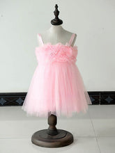 Square Neckline Ball Gown Tulle Flower Girl Dress with Ruffles Knee-length
