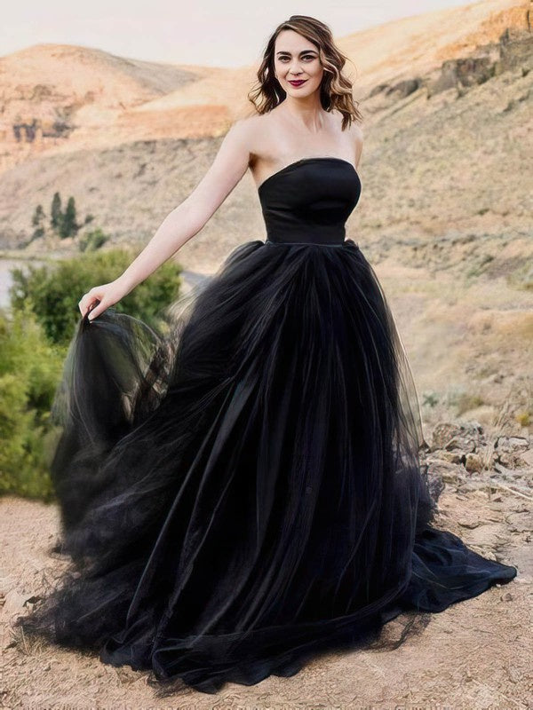 Straight Tulle Ball Gown Sweep Train Wedding Dresses