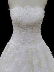 Straight Tulle Court Train Wedding Dress with Appliques Lace for a Ball Gown Look