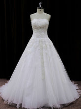 Straight Tulle Court Train Wedding Dress with Appliques Lace for a Ball Gown Look