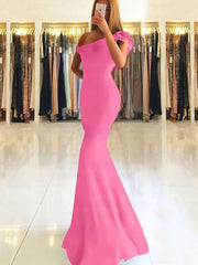 Stunning One Shoulder Stretch Crepe Prom Dresses with Ruffles - Trumpet/Mermaid Style