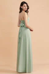 Stylish Jewel Sleeveless Dusty Sage Chiffon Bridesmaid Dress with Ruffles-Babyonlines