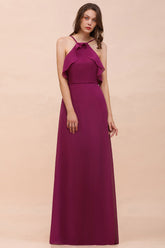 Stylish Spaghetti Straps Mulberry Chiffon Bridesmaid Dress with Ruffles-Babyonlines