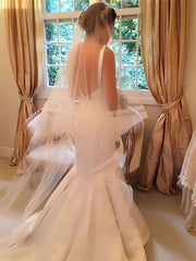 Stylish V-Neck Satin Wedding Dress With Bow & Mermaid Sweep Train