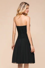 Sweetheart Ruffle Short Black Bridesmaid Dress-Babyonlines