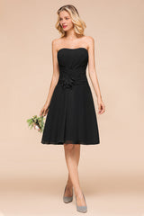 Sweetheart Ruffle Short Black Bridesmaid Dress-Babyonlines