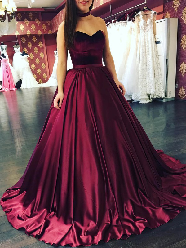 Sweetheart Satin Velvet Ball Gown with Sashes / Ribbons Prom Dresses