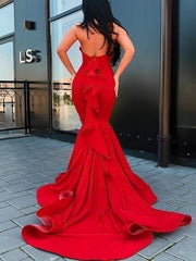 Trumpet/Mermaid High Neck Stretch Crepe Prom Dress with Cascading Ruffles and Sweep Train