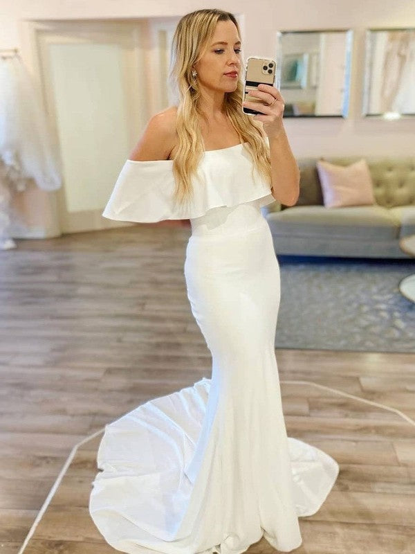 Trumpet/Mermaid Satin Sweep Train Wedding Dress with Cascading Ruffles