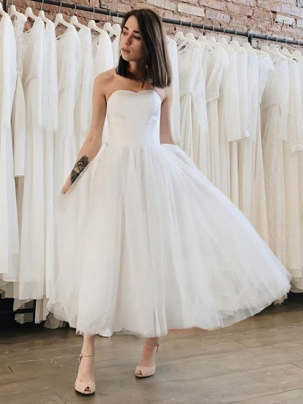 Tulle Sweetheart Tea-length Ball Gown Wedding Dresses
