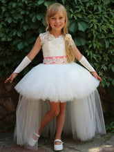 Unique Ball Gown Scoop Neck Tulle Beading Asymmetrical Flower Girl Dresses