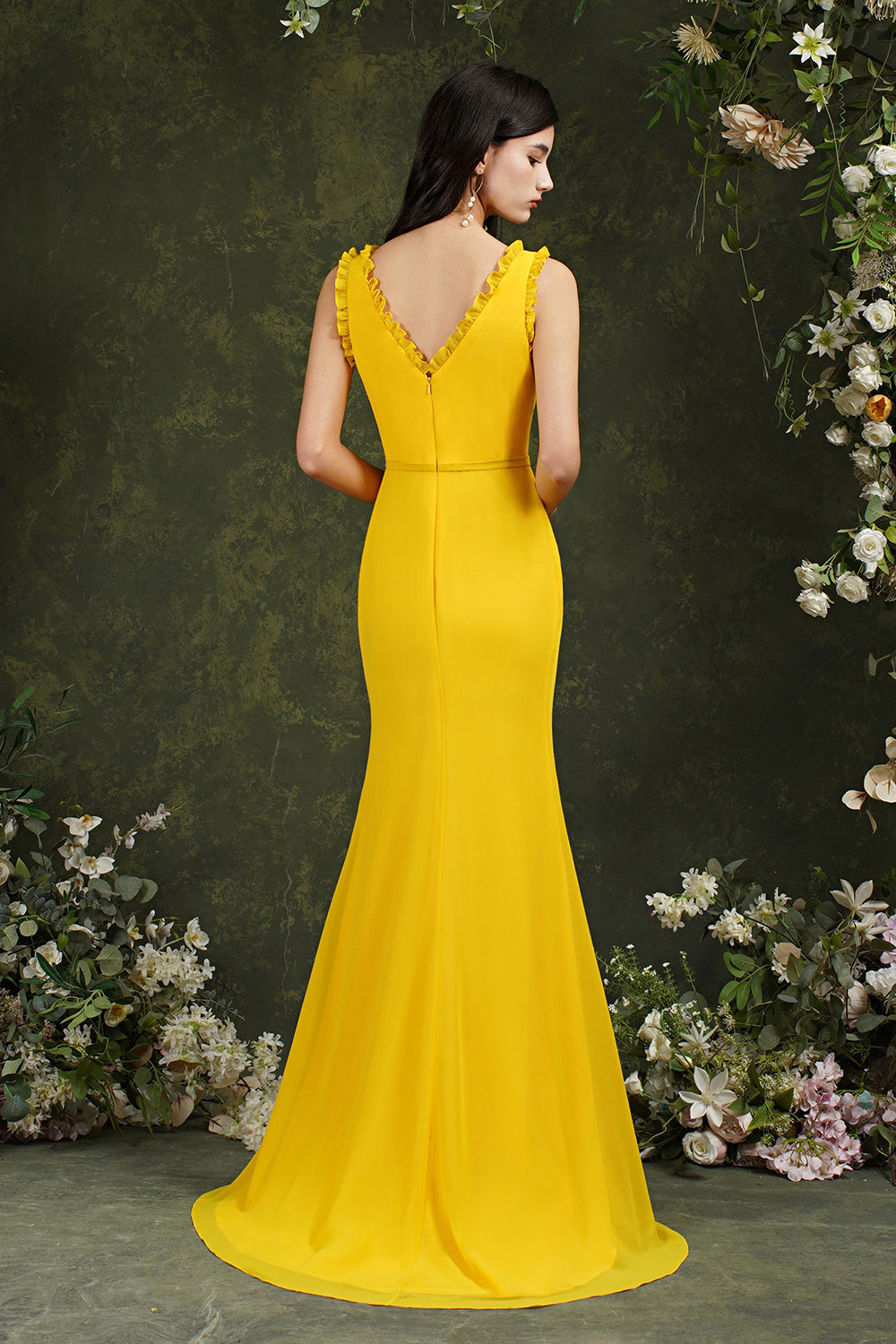 V-Neck Bridesmaid Dress Chiffon With Slit-Babyonlines