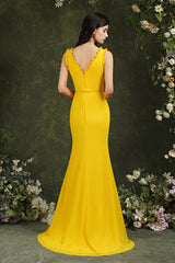 V-Neck Bridesmaid Dress Chiffon With Slit-Babyonlines