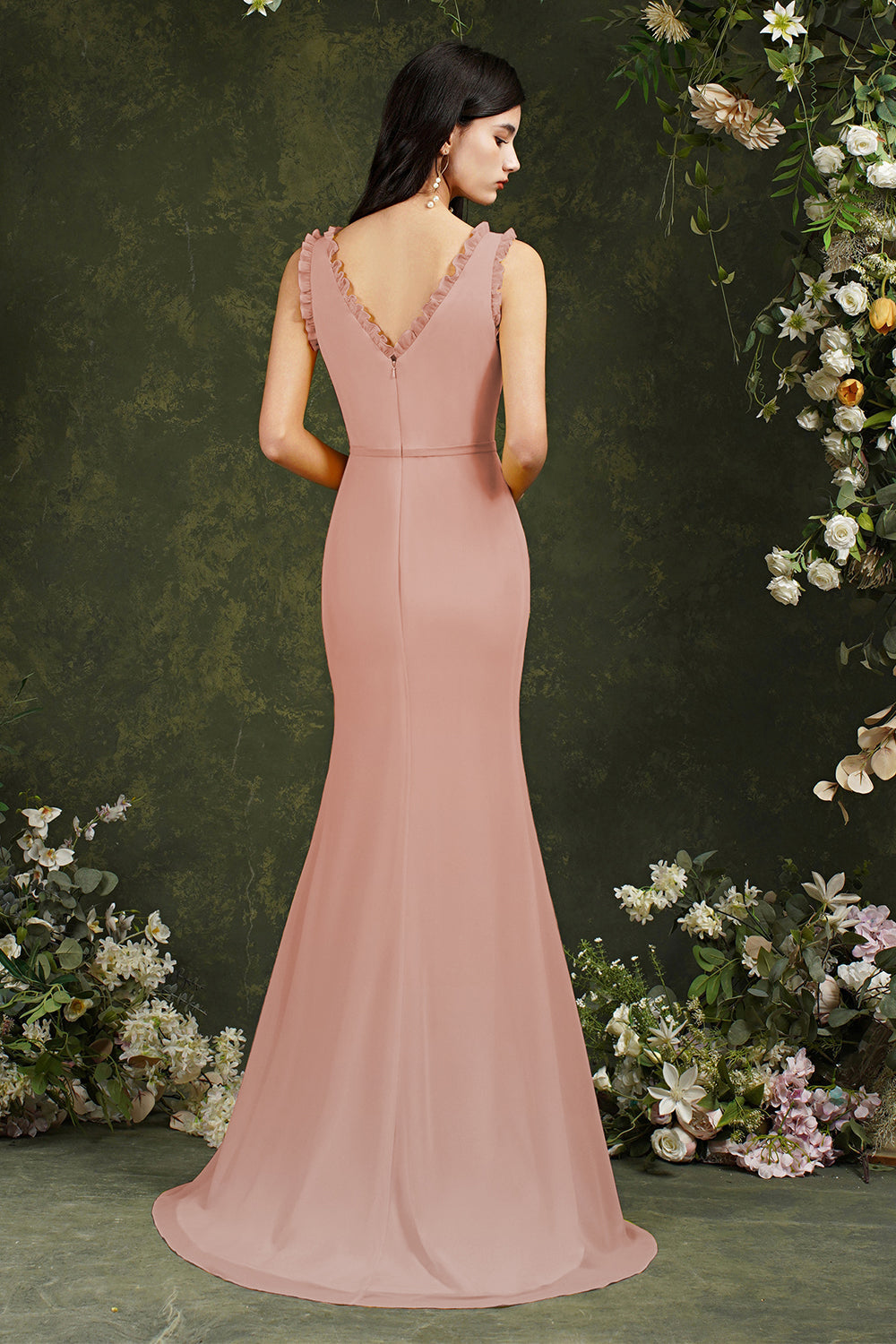 V-Neck Bridesmaid Dress Chiffon With Slit-Babyonlines