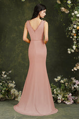 V-Neck Bridesmaid Dress Chiffon With Slit-Babyonlines