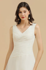 V-Neck Knee-length Chiffon Bridesmaid Dress online-Babyonlines