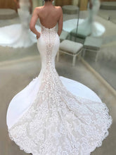 V-neck Lace Silk-like Satin Sweep Train Wedding Dress for the Trumpet/Mermaid Look