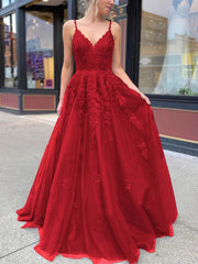 V-neck Tulle Ball Gown Prom Dress with Beading and Sweep Train