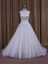 V-neck Tulle Chapel Train Ball Gown Wedding Dress With Beading