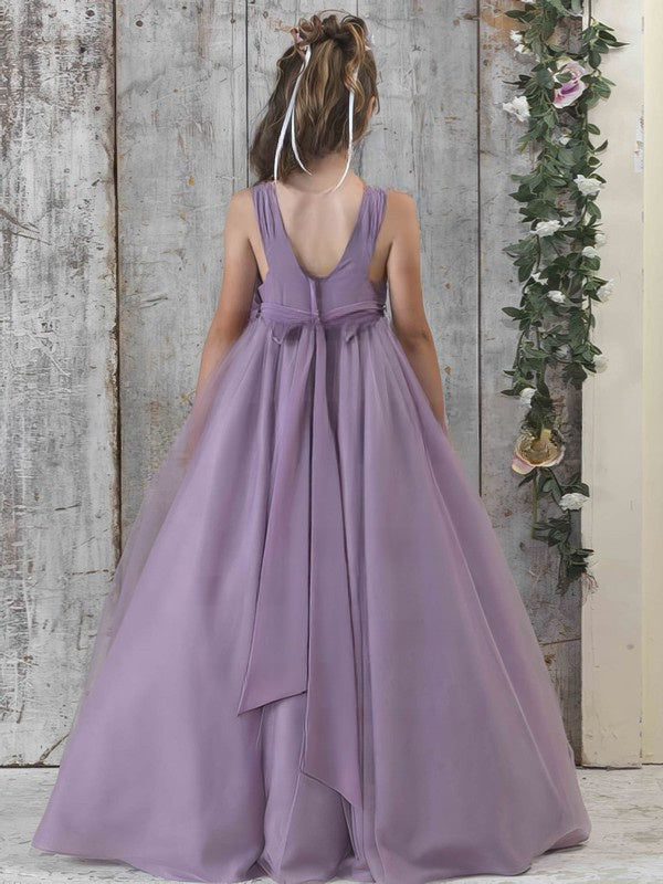 V-Neck Tulle Sashes Flower Girl Dress
