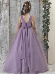 V-Neck Tulle Sashes Flower Girl Dress