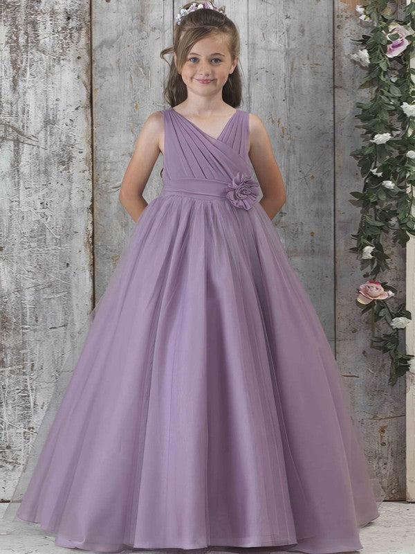 V-Neck Tulle Sashes Flower Girl Dress