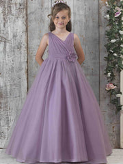 V-Neck Tulle Sashes Flower Girl Dress