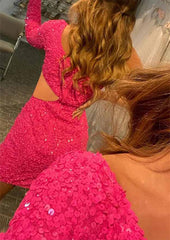 Velvet Sequins One-Shoulder Sheath Homecoming Dress - Babyonlines