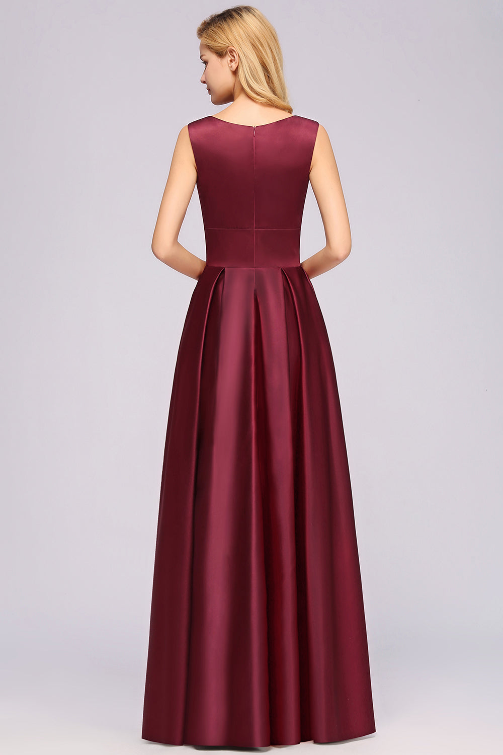 Vintage Deep-V-Neck Long Burgundy Bridesmaid Dress Online-Babyonlines