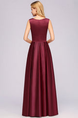 Vintage Deep-V-Neck Long Burgundy Bridesmaid Dress Online-Babyonlines