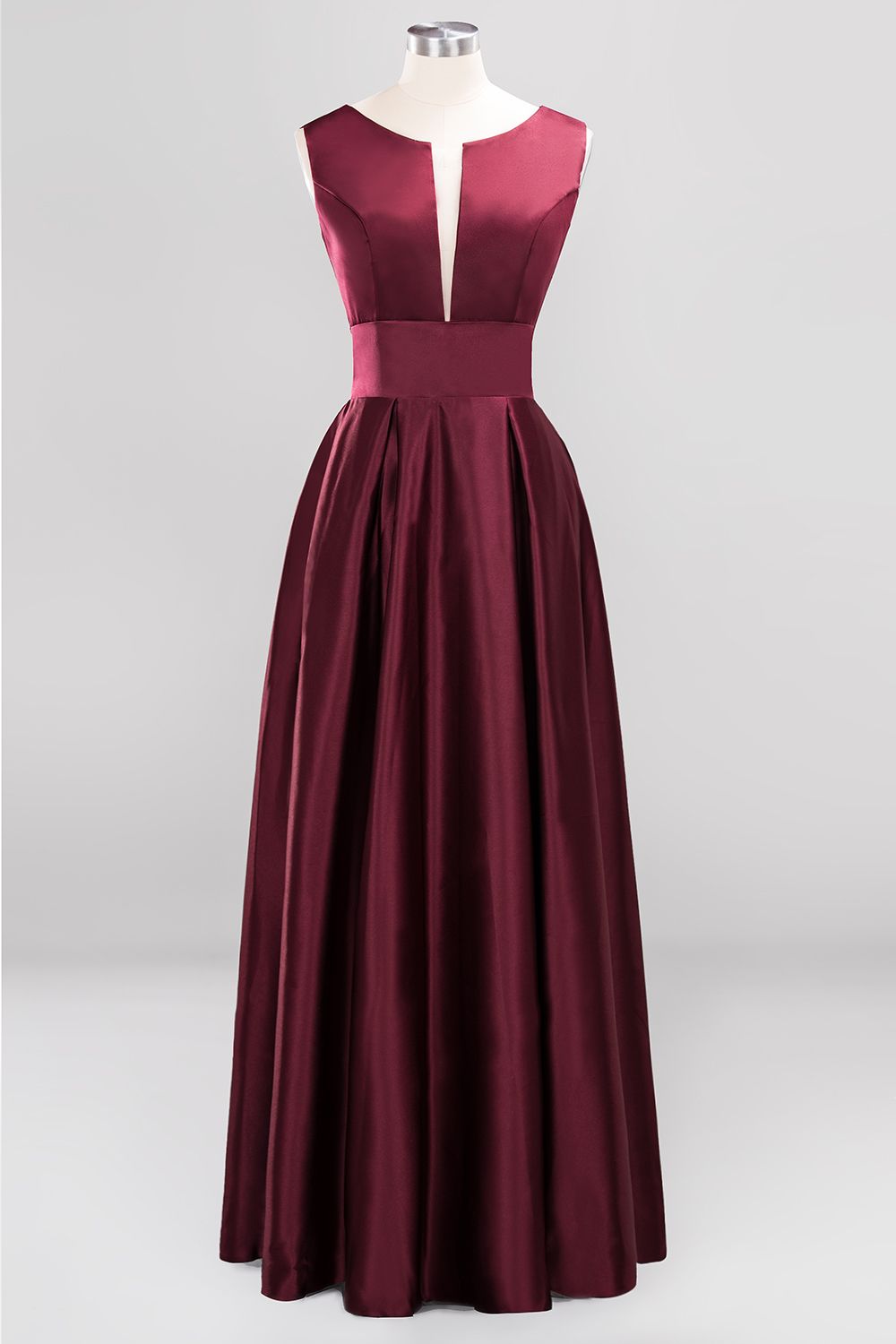 Vintage Deep-V-Neck Long Burgundy Bridesmaid Dress Online-Babyonlines